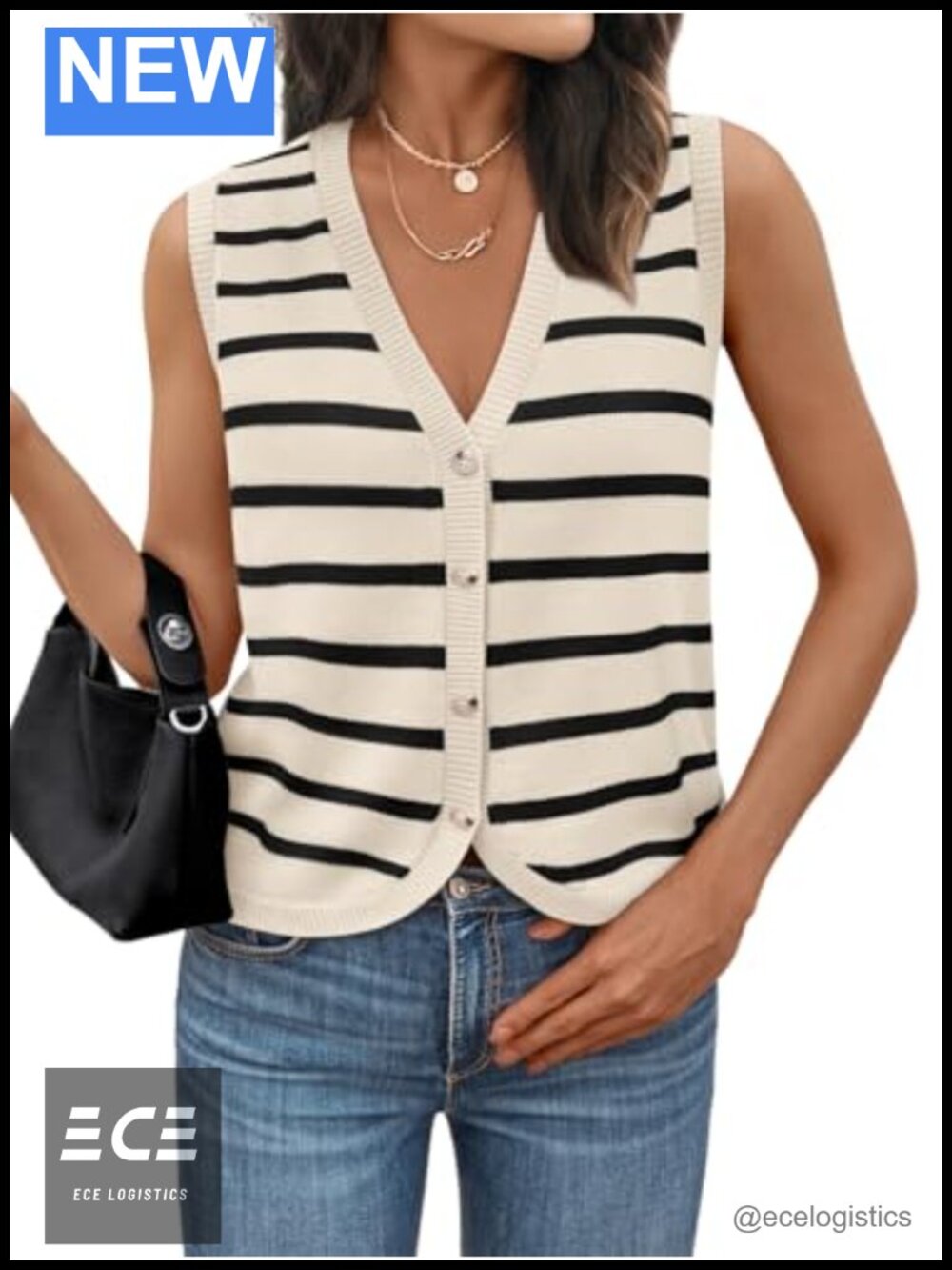 Womens V Neck Button Down Sleeveless Knitted Sweater Vest